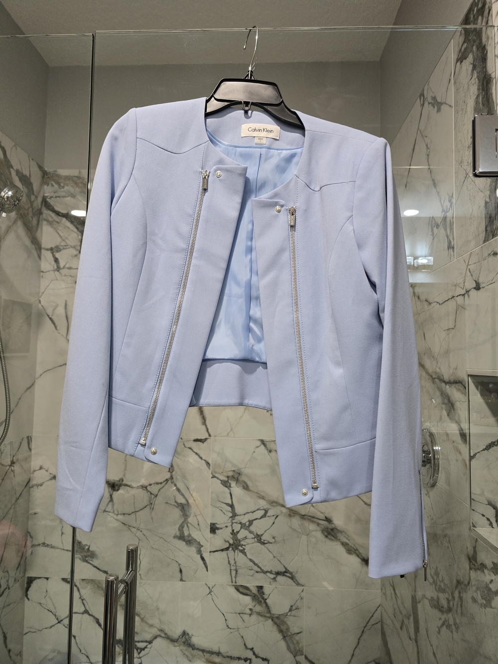 Calvin Klein Light Blue Cropped Zip-Front Jacket